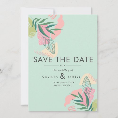 Modern Abstract Tropical Neo Mint  Pink Save The Date