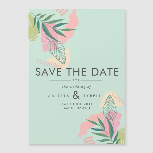 Modern Abstract Tropical Neo Mint  Pink Save The  Magnetic Invitation