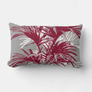 Modern Abstract Tropical Palm Trees Burgundy Grey Lumbar Pillow