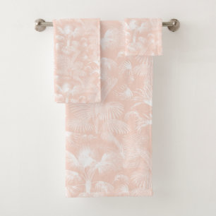 Modern Abstract Tropical Palm Trees Foliage Pink  Bath Towel Set