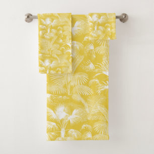 Modern Abstract Tropical Palm Trees Yellow Bath Towel Set