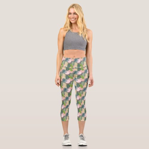 Modern Abstract Tropical Pattern Capri Leggings