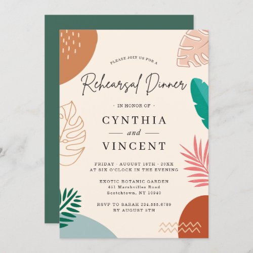 Modern Abstract Tropical Summer Rehearsal Dinner Invitation