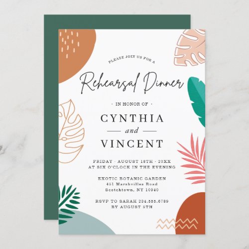 Modern Abstract Tropical Wedding Rehearsal Dinner Invitation