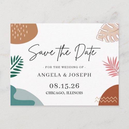 Modern Abstract Tropical Wedding Save the Date Postcard