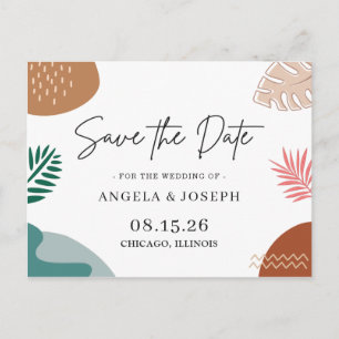 Modern Abstract Tropical Wedding Save the Date Postcard