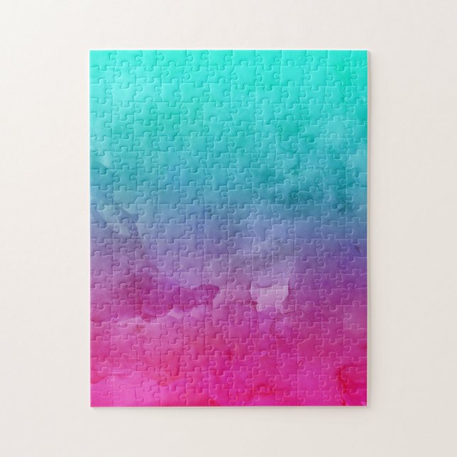 Modern abstract turquoise pink gradient watercolor jigsaw puzzle (Vertical)