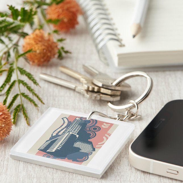 Modern Abstract Urban Background Vibrant Cityscape Keychain (Creator Uploaded)