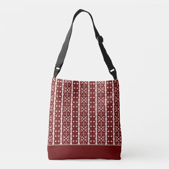 Modern abstract vertical stripes on burgundy crossbody bag (Back)