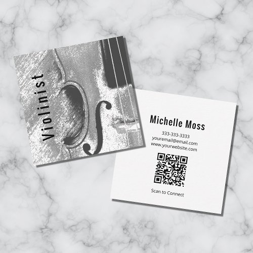 Modern Abstract Violin QR code Square Business Card