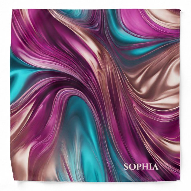 Modern Abstract-Viva Magenta, Turquoise and Gold Bandana (Front)