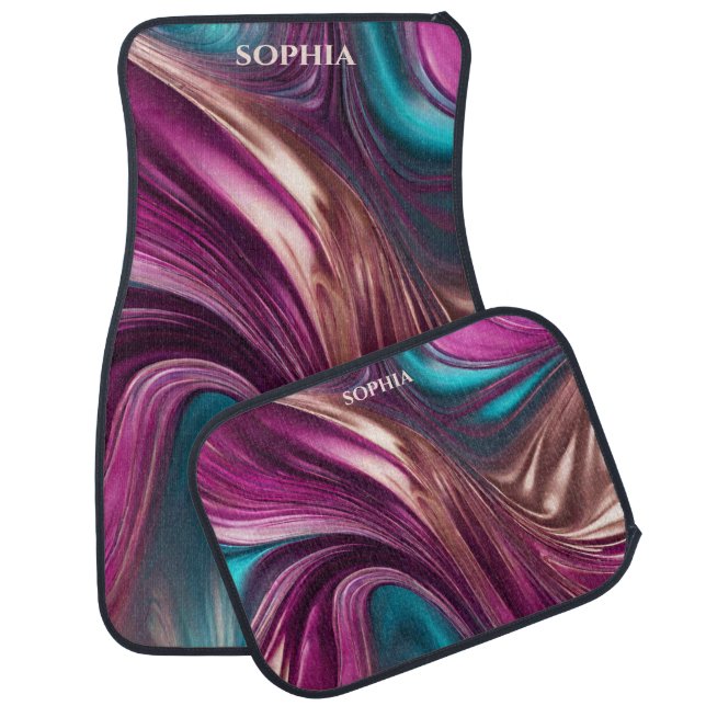 Modern Abstract-Viva Magenta Turquoise and Gold Car Floor Mat (Set)