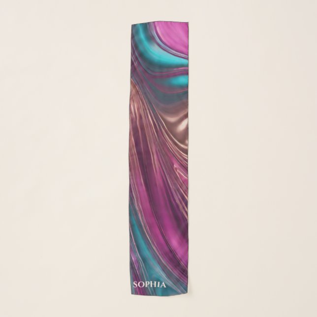 Modern Abstract-Viva Magenta, Turquoise and Gold- Scarf (Front)