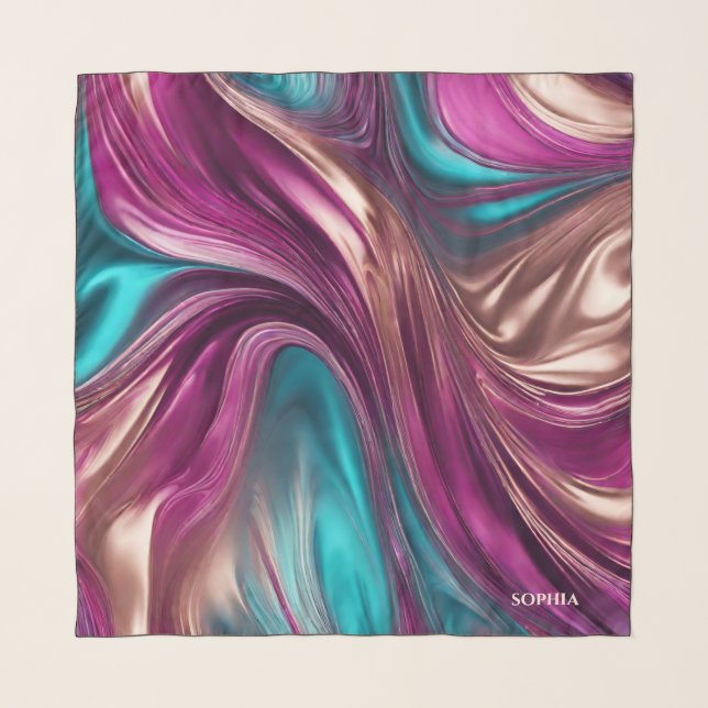 Modern Abstract-Viva Magenta, Turquoise and Gold- Scarf (Front)