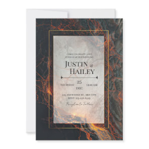 Modern Abstract Volcanic Magma Gilded Wedding Invitation