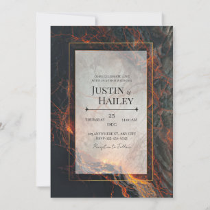 Modern Abstract Volcanic Magma Gilded Wedding Invitation