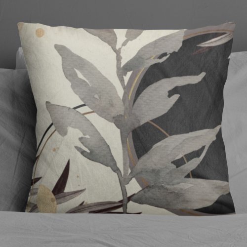 Modern Abstract Watercolor Black Throw Pillow