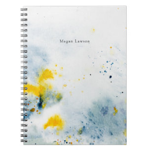 Modern Abstract Watercolor Blue and Yellow Notebook