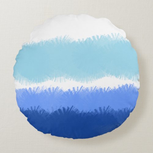 Modern Abstract Watercolor Blue Tones  Round Pillow