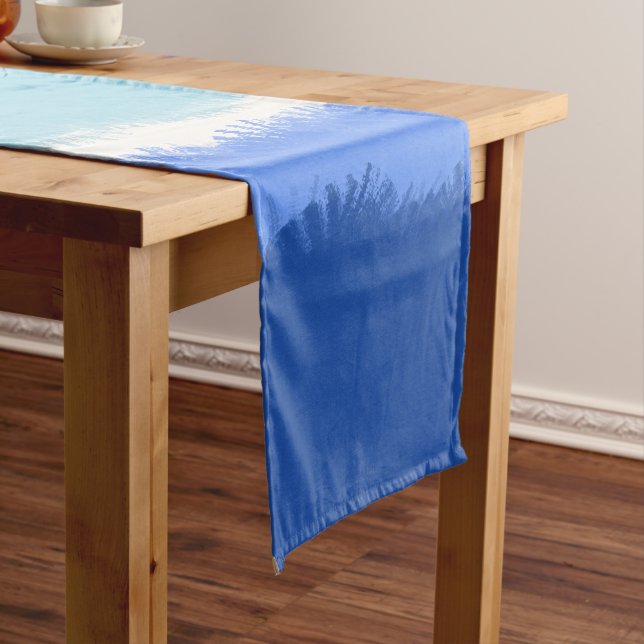 Modern Abstract Watercolor Blue Tones Short Table Runner (In Situ)