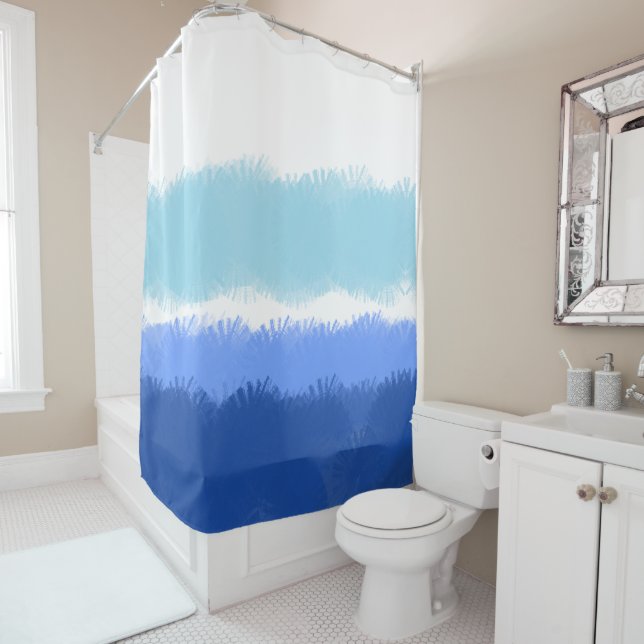 Modern Abstract Watercolor Blue Tones  Shower Curtain (In Situ)