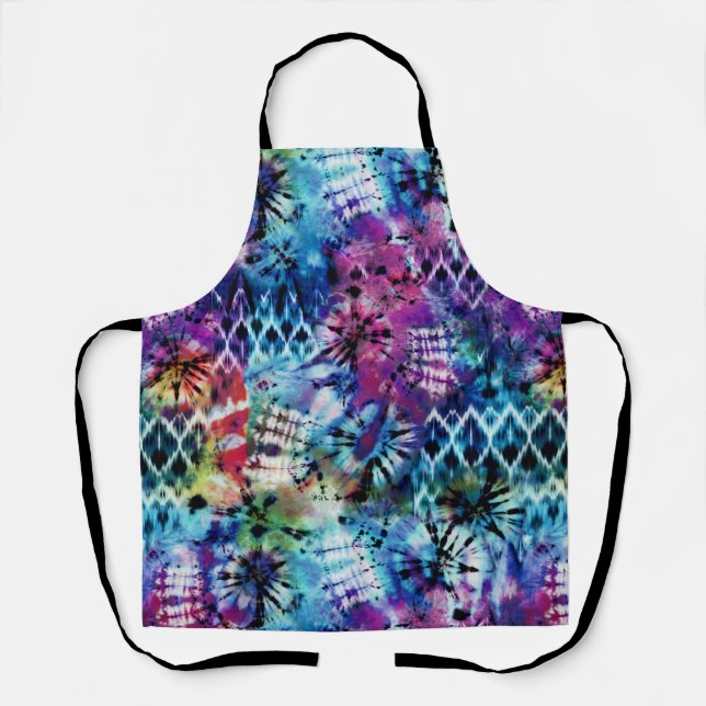 Modern Abstract Watercolor Blue White Tie Dye Apron (Front)