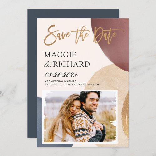 Modern Abstract Watercolor Brush Stroke Photo Save The Date