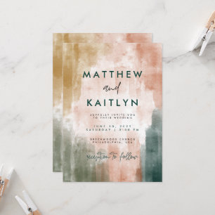 Modern Abstract Watercolor Brush Strokes Wedding Invitation