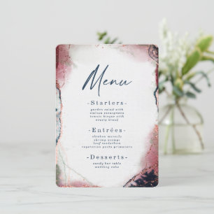 Modern Abstract Watercolor Burgundy & Navy Wedding Menu