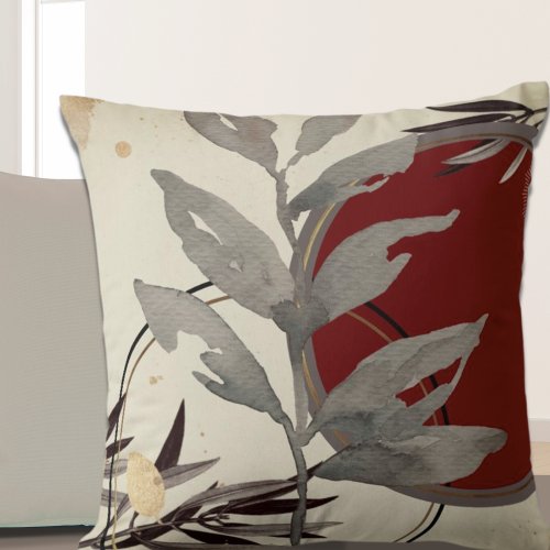Modern Abstract Watercolor Burgundy Throw Pillow