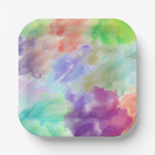 Modern Abstract Watercolor Clouds Colorful Pastel  Paper Plates