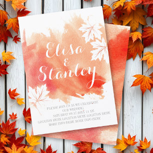 Modern abstract watercolor coral peach wedding invitation