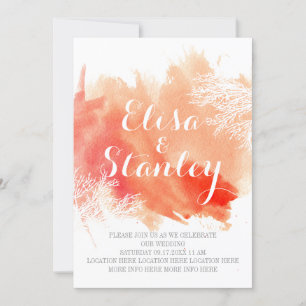 Modern abstract watercolor coral reef wedding invitation