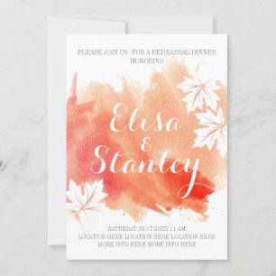 Modern abstract watercolor coral rehearsal dinner invitation