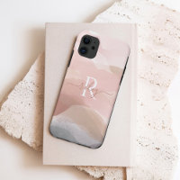 Girly Pink Glitter Blush Monogram Name Phone Case, Custom Name