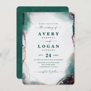 Modern Abstract Watercolor Emerald Green Wedding Invitation