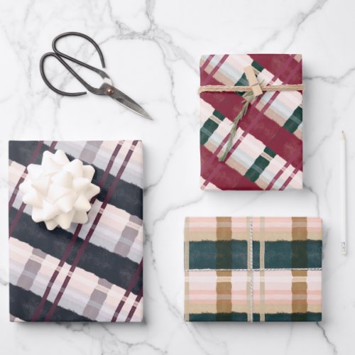 Modern Abstract Watercolor Festive Plaid Pattern  Wrapping Paper Sheets