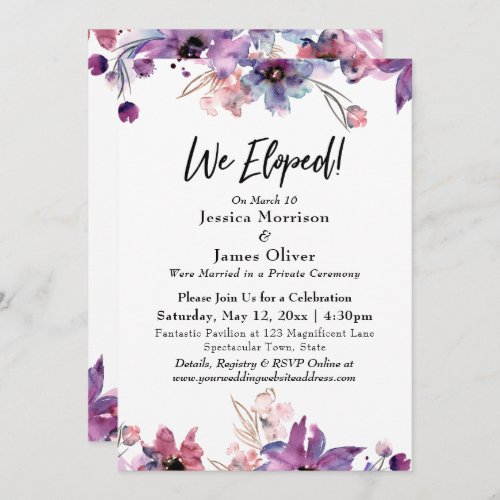 Modern Abstract Watercolor Florals We Eloped Invitation