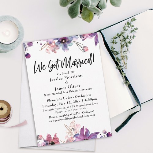Modern Abstract Watercolor Florals We Got Married Invitation