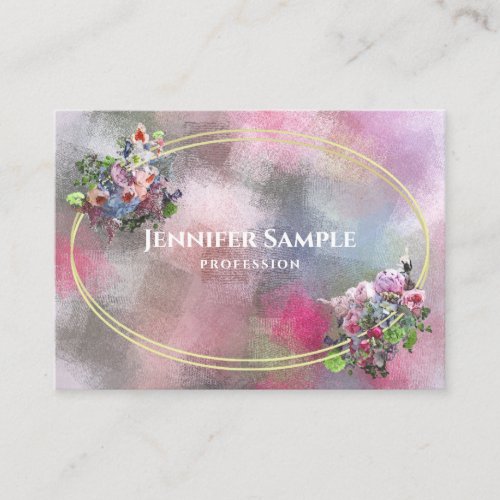 Modern Abstract Watercolor Flowers Gold Frame Top Business Card
