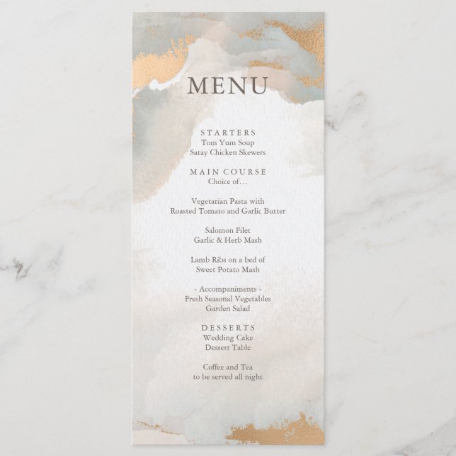 Modern Abstract Watercolor Gold Wedding Menu (Front)
