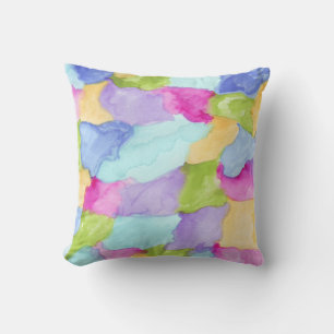 Modern Abstract Watercolor Green Pink Blue Purple Throw Pillow