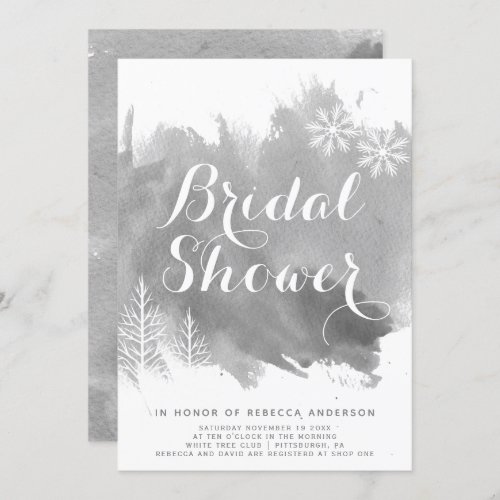 Modern abstract watercolor grey bridal shower invitation