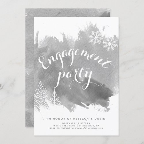Modern abstract watercolor grey engagement party invitation