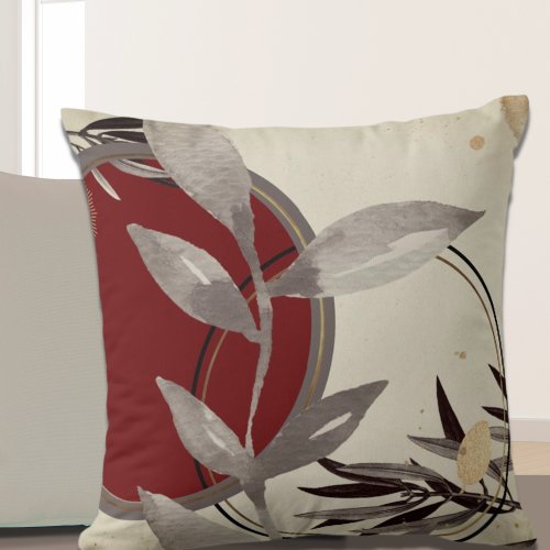 Modern Abstract Watercolor Leaf Throw Pillow