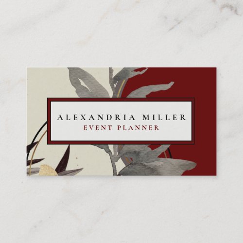 Modern Abstract Watercolor Leaves  Burgundy Business Card