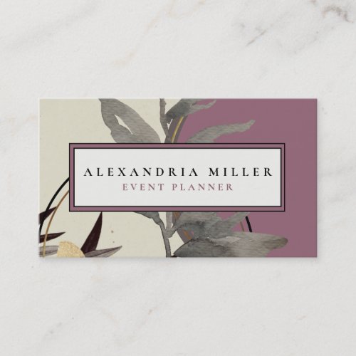 Modern Abstract Watercolor Leaves  Dusty Pink Business Card