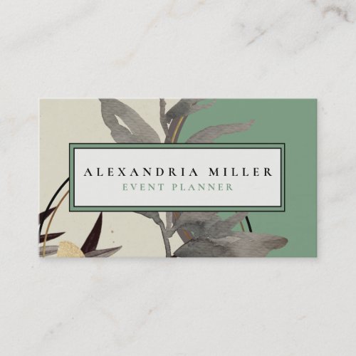 Modern Abstract Watercolor Leaves  Mint Green Business Card