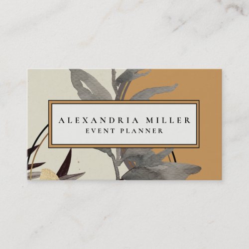 Modern Abstract Watercolor Leaves  Tan Business Card