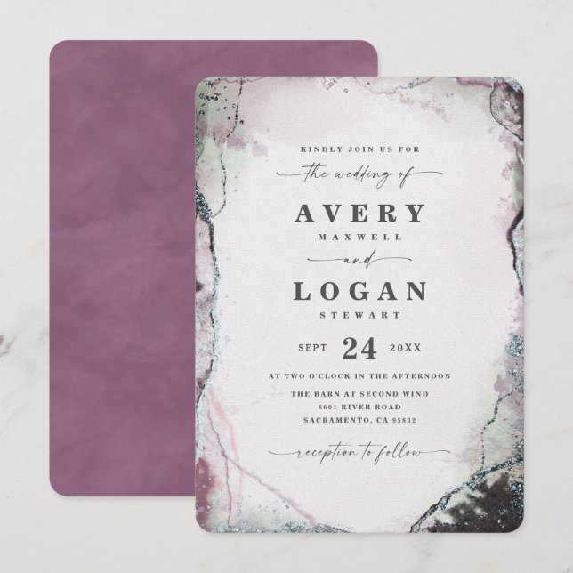 Modern Abstract Watercolor Light Purple Wedding Invitation (Front/Back)